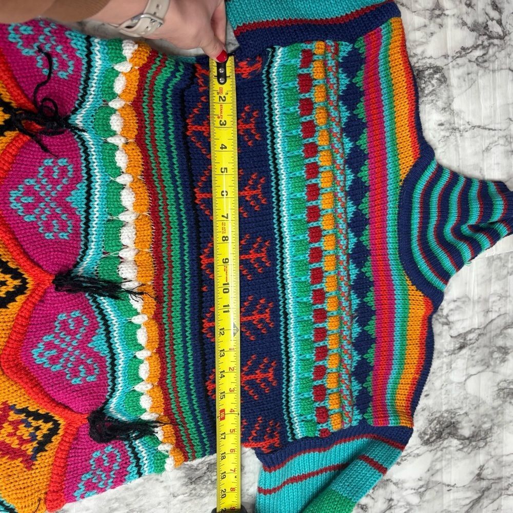 Vintage one step up Tassel multicolor retro crewneck funky sweater size small - Picture 3 of 6